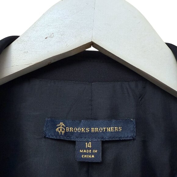 BROOKS BROTHERS Womens Navy Blue Blazer Size14 Italian Wool Goldtone Logo Button - Picture 5 of 16